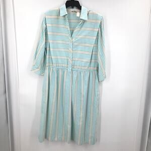 Schrader vtg Sport Striped Point Collar Midi Dress